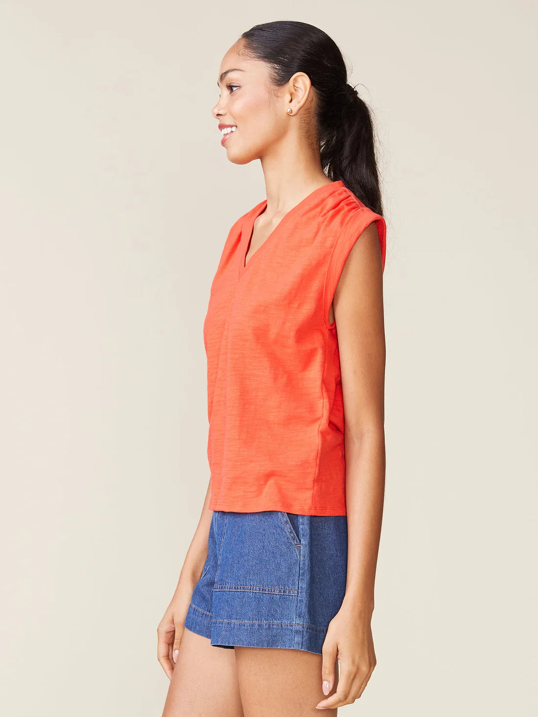 Cuffed V-Neck Muscle Tank by ANTHEM the label in Red