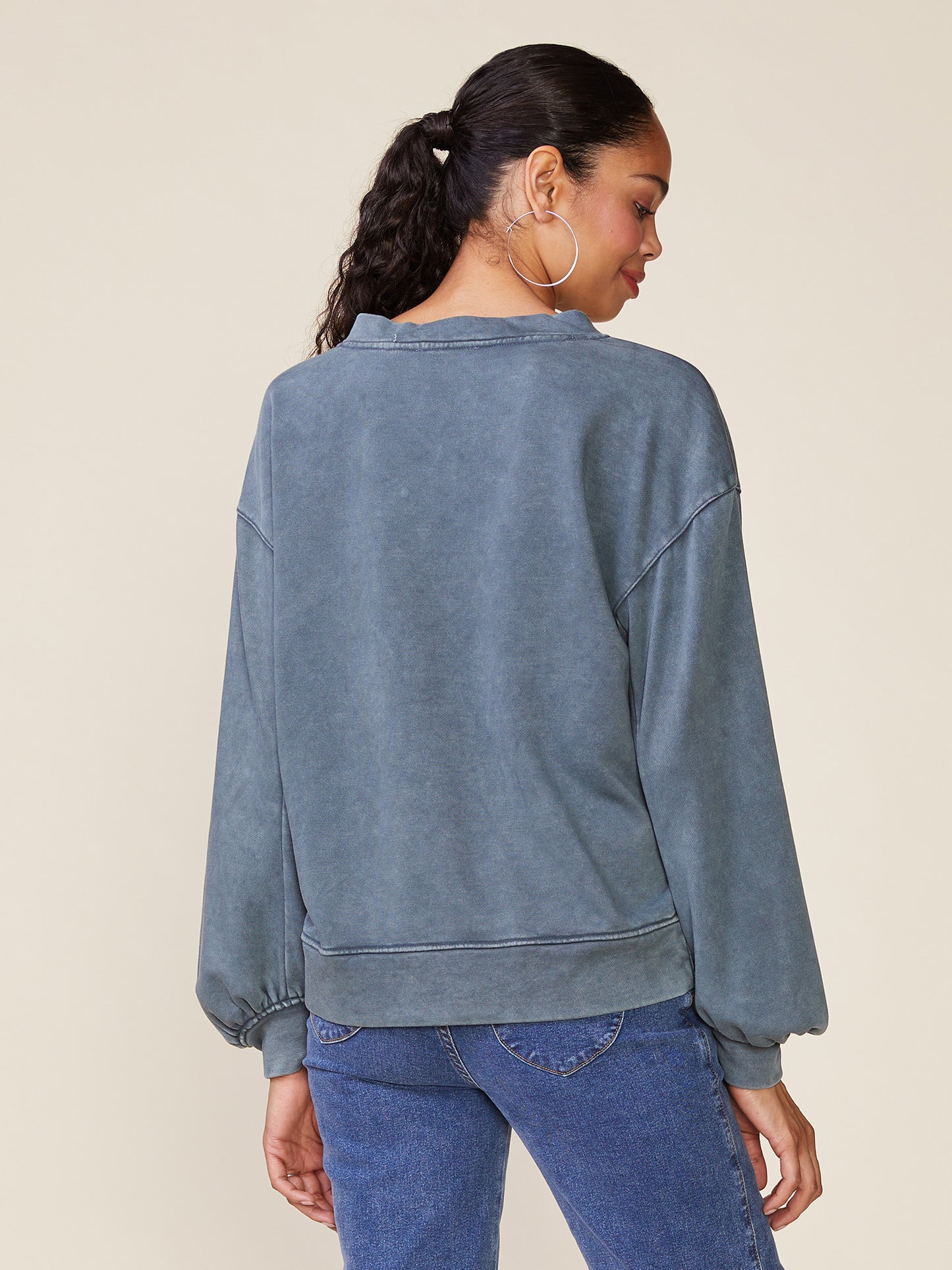 Washed Knit V-Neck Pullover by ANTHEM the label in Washed Slate