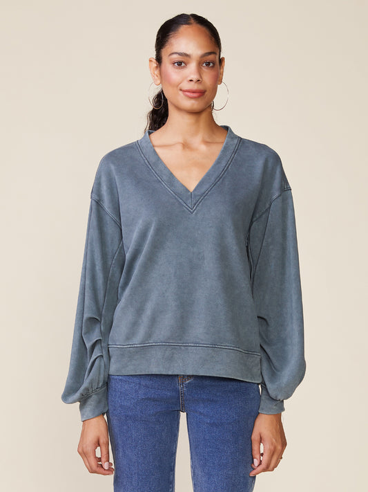 Washed Knit V-Neck Pullover by ANTHEM the label in Washed Slate