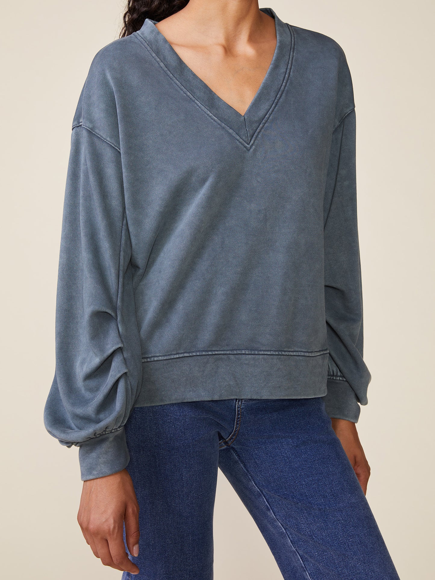 Washed Knit V-Neck Pullover by ANTHEM the label in Washed Slate