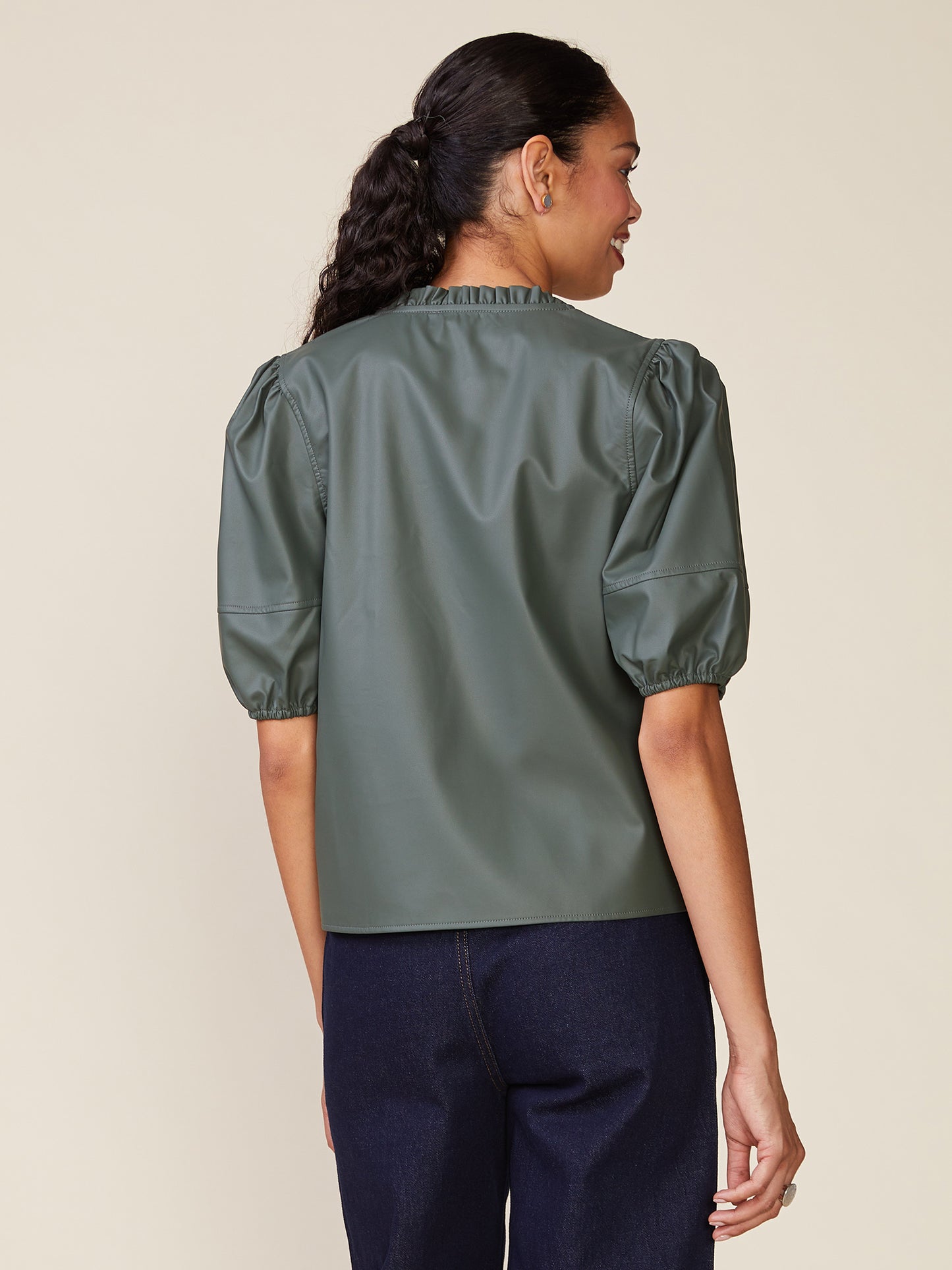 Kacey Vegan Leather Short Sleeve Top by ANTHEM the label in Agave Green