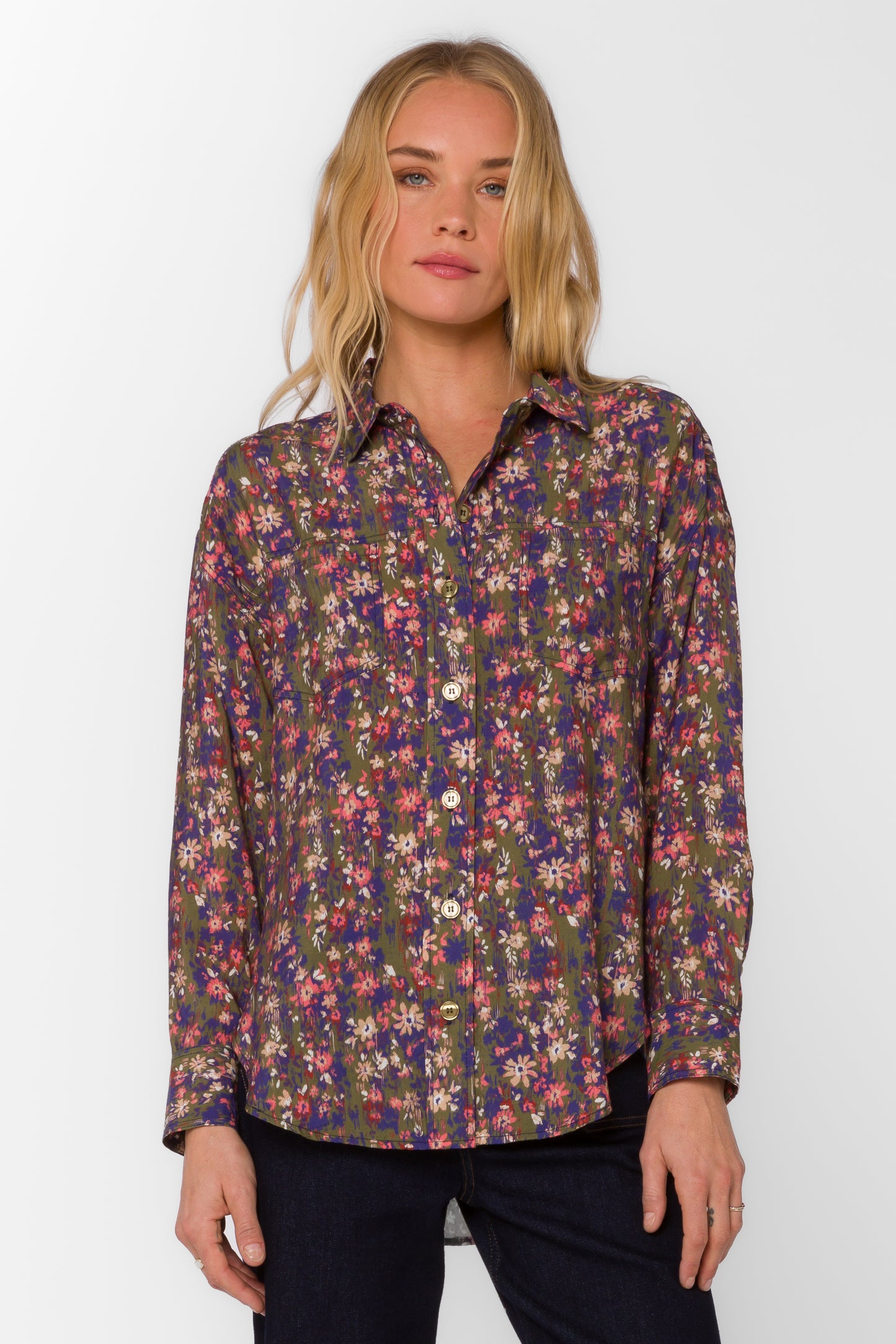 Braxton Top by Velvet Heart in Ditsy Greenery