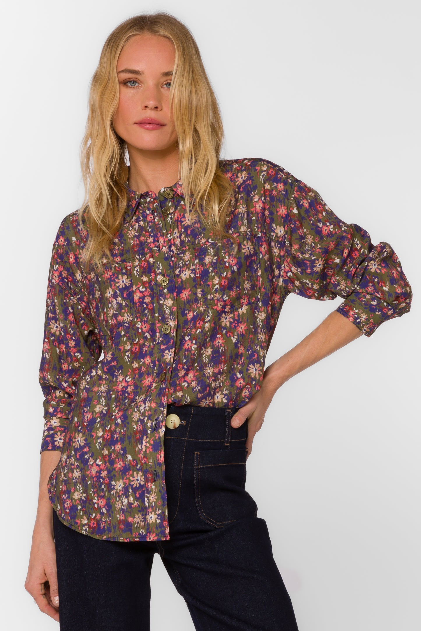 Braxton Top by Velvet Heart in Ditsy Greenery