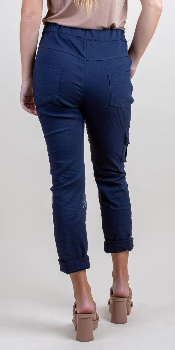 Umbria Cotton Print Pant by Gigi Moda in Navy