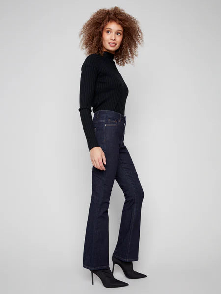 Bootcut Leg 5 Pocket Stretch Denim by Charlie B in Deep Blue