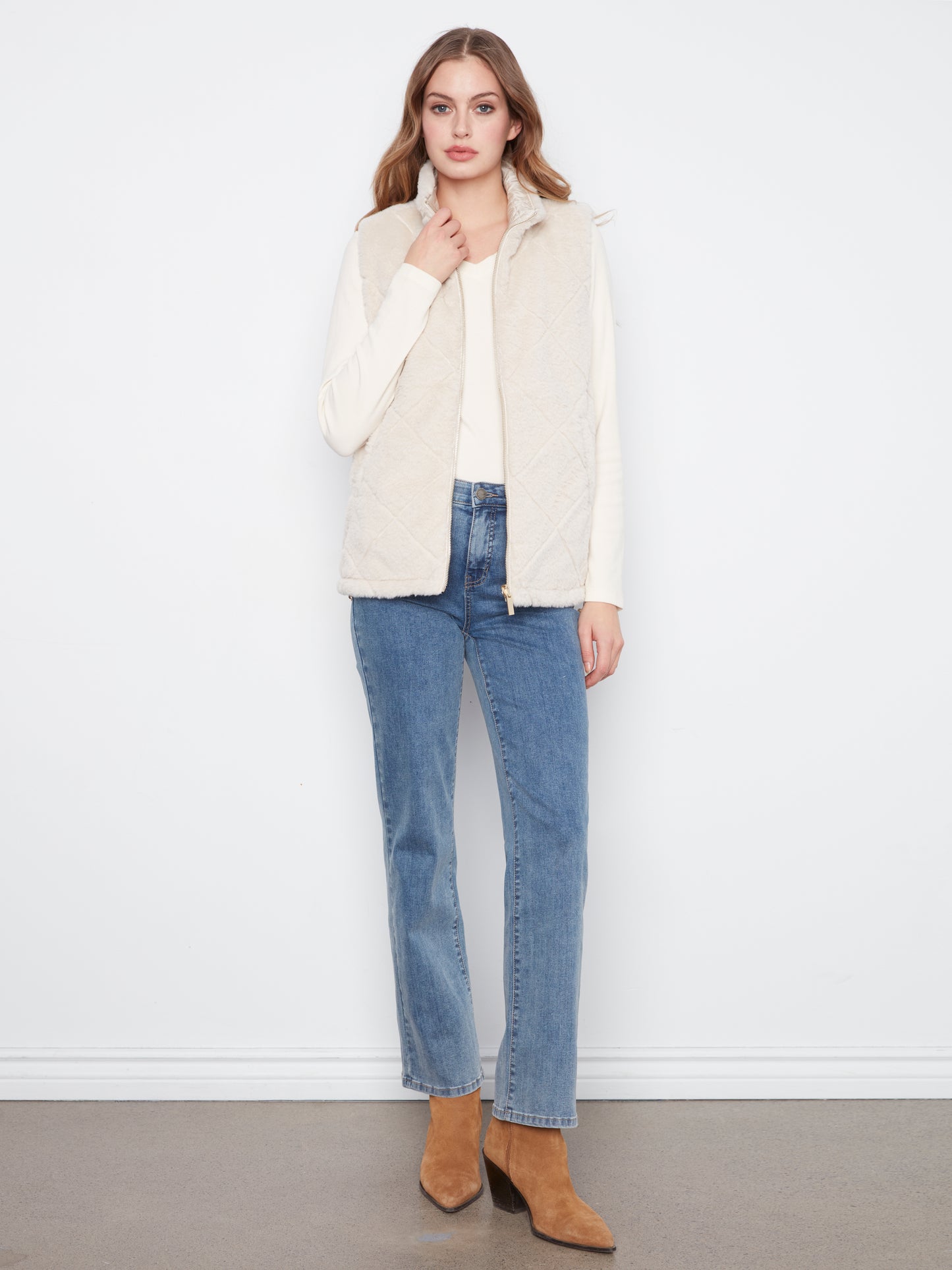 Reversible Faux Fur Vest by Charlie B in Pearl