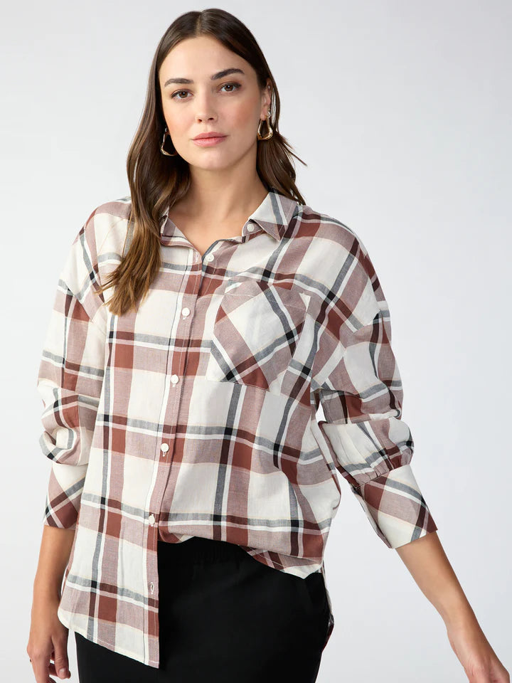 Dropped Shoulder Tunic Top by Sanctuary in Caramel Cafe Plaid