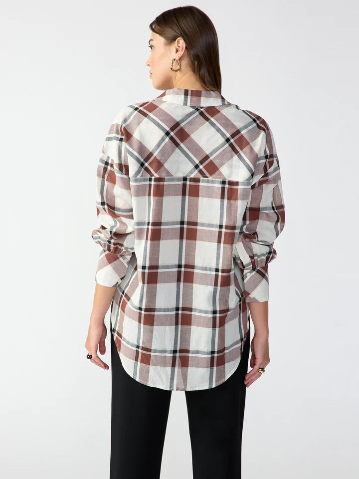 Dropped Shoulder Tunic Top by Sanctuary in Caramel Cafe Plaid