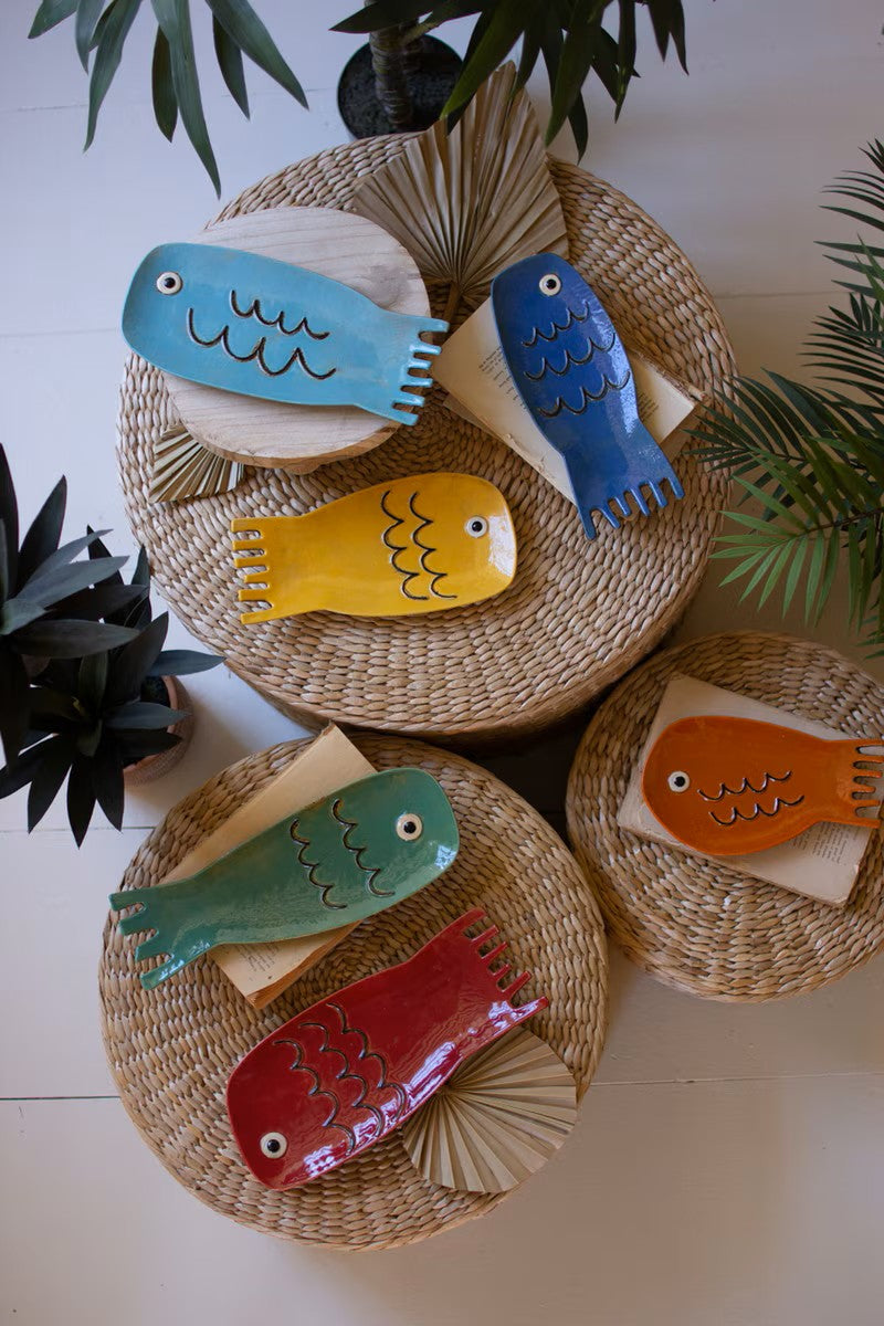 Set of six ceramic fish plates by Kalalou