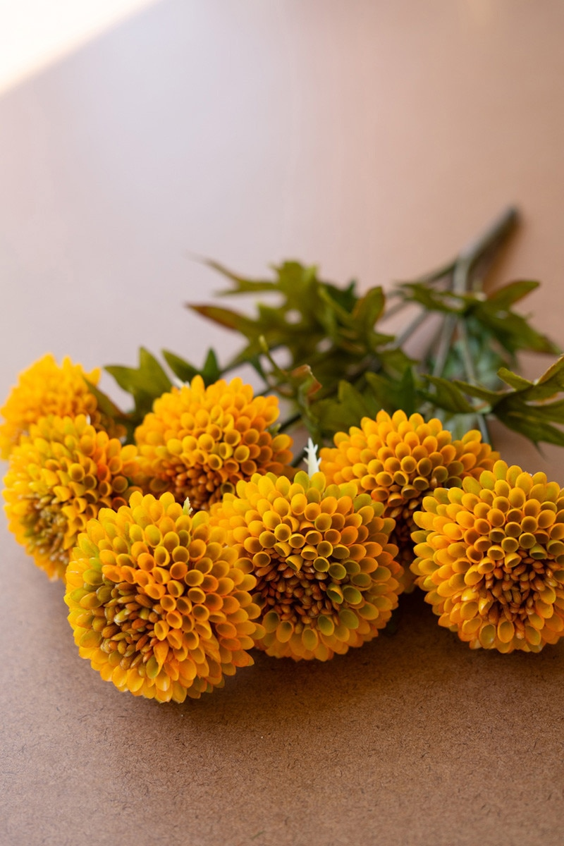Bundle of 7 Artificial Mustard Ball Dahlias by Kalalou