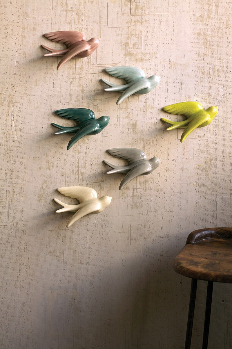Set of 6 Hanging Ceramic Swallows by Kalalou