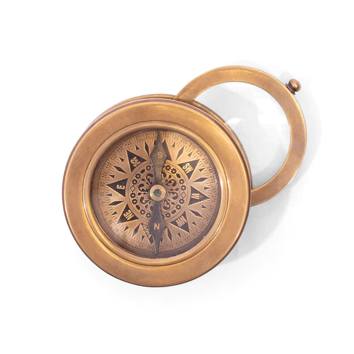 Hafiz Compass with Magnify Glass and Leather Pouch by Sugarboo