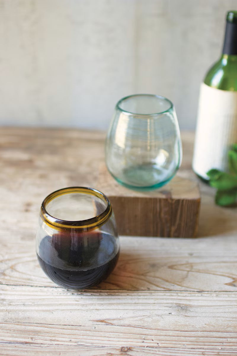 Stemless wine glass with amber rim by Kalalou