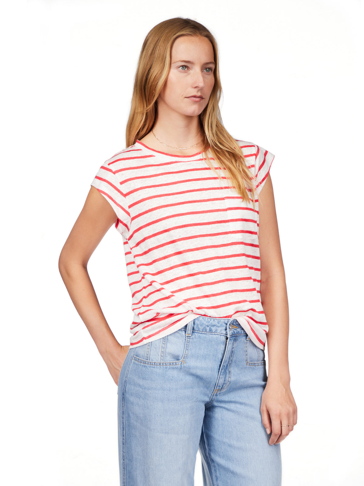 Relaxed Cap Sleeve Tee by Sanctuary in Cayenne/White Stripe