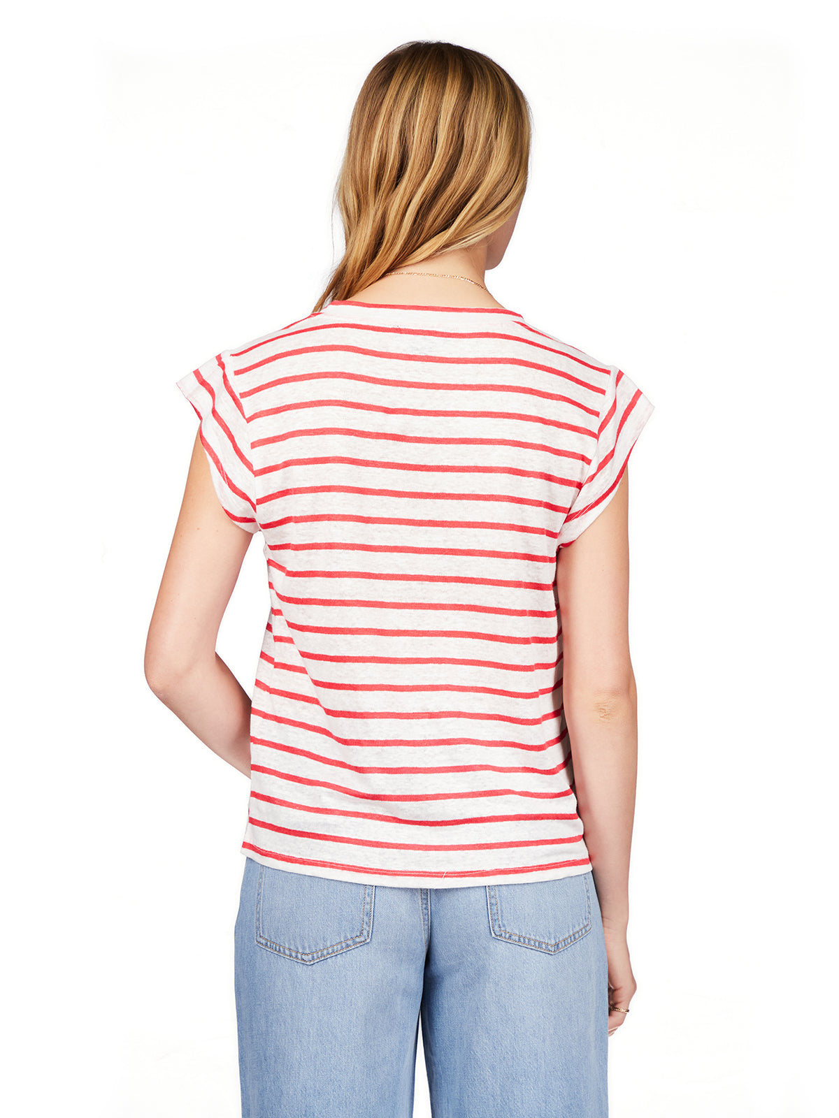 Relaxed Cap Sleeve Tee by Sanctuary in Cayenne/White Stripe