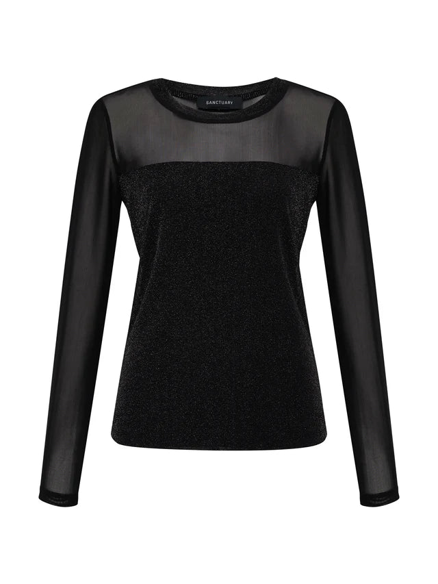 Sparkle Mesh Crew Tee by Sanctuary in Black
