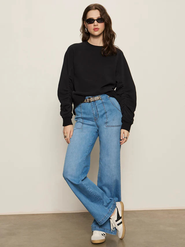 Shirred Sleeve Sweatshirt by Sanctuary in Black