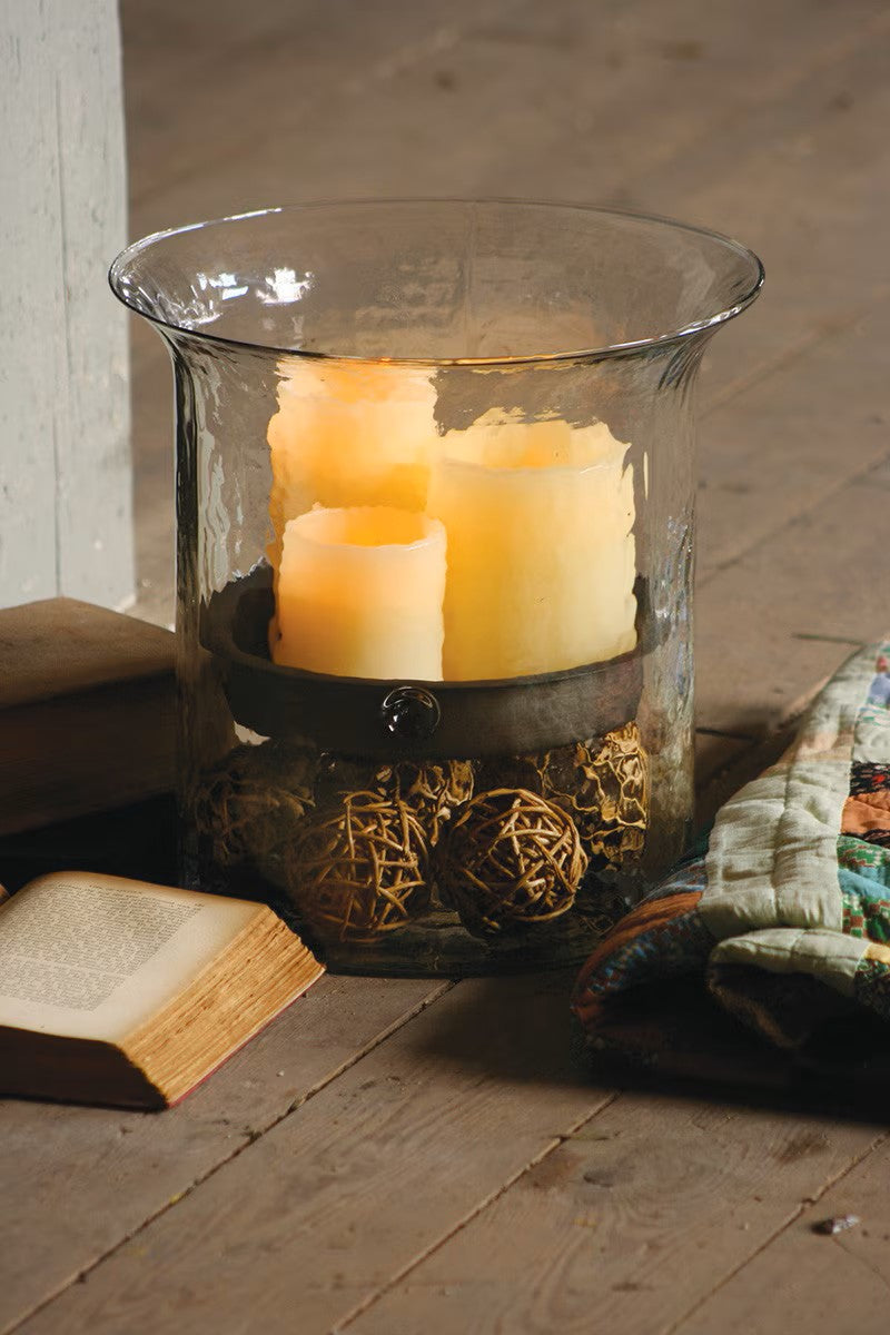Giant glass candle cylinder with rustic insert by Kalalou