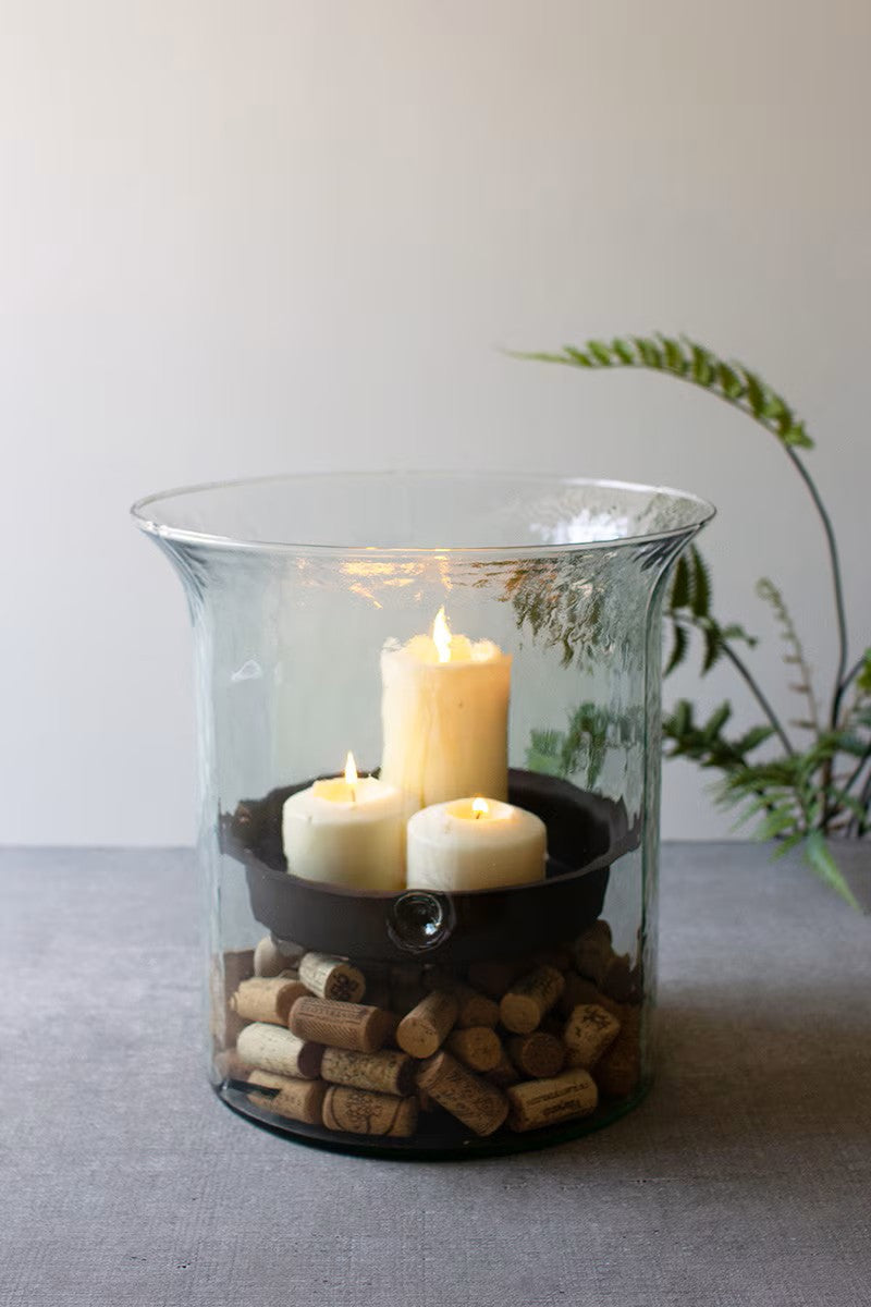 Giant glass candle cylinder with rustic insert by Kalalou