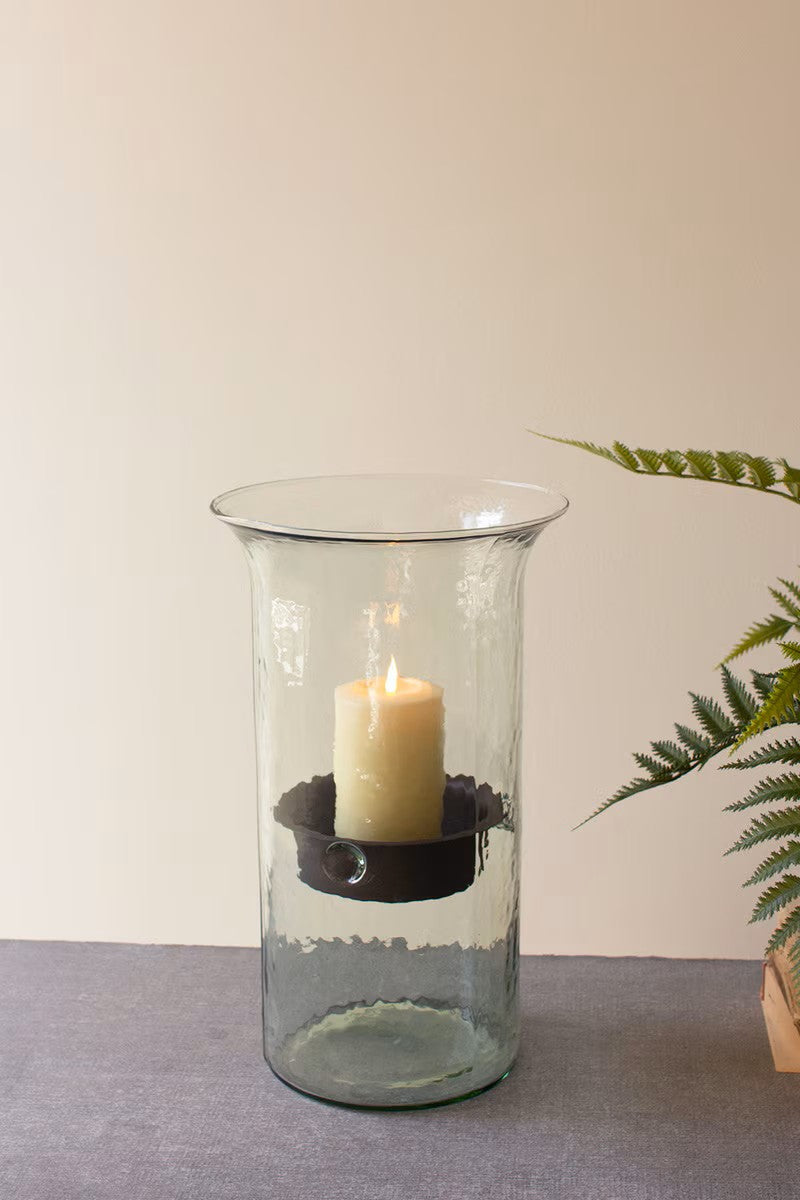 Medium original glass candle cylinder w/rustic insert by Kalalou