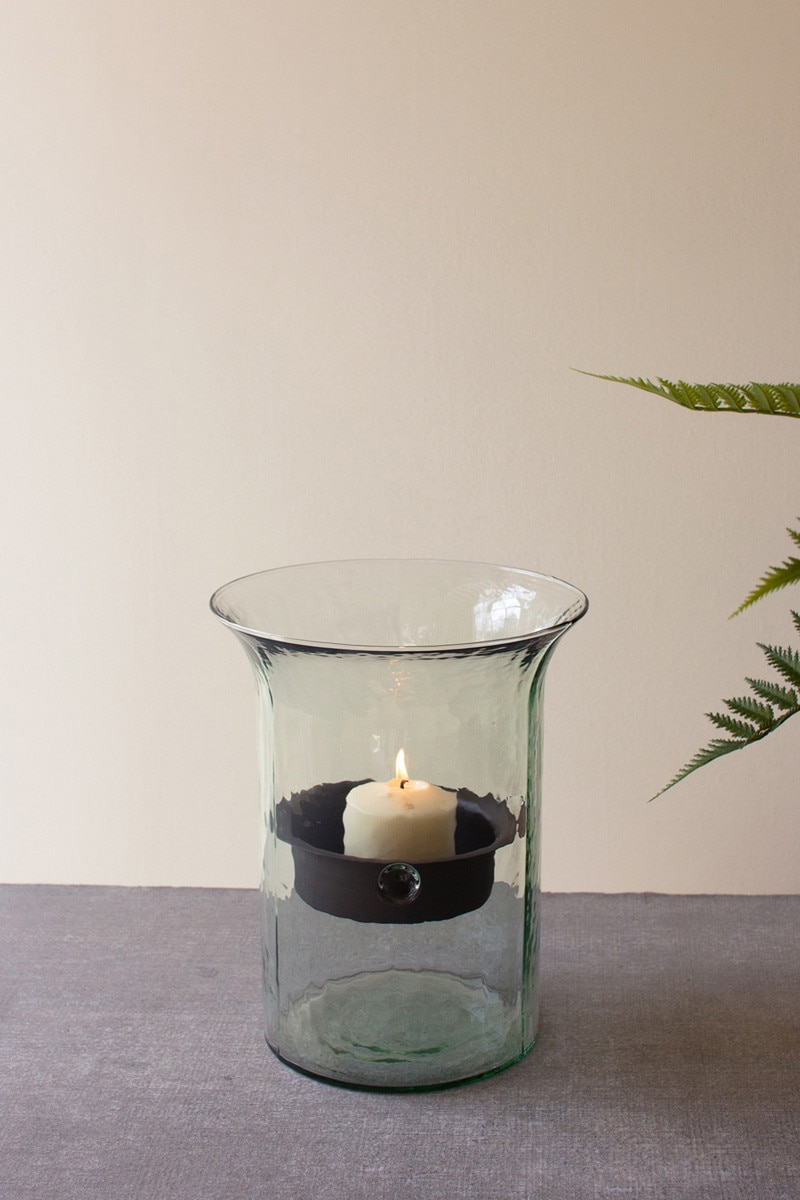 Original Glass Candle Cylinder with Rustic Insert (Small) by Kalalou