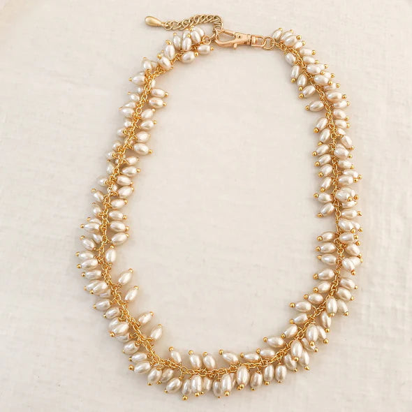 Grape Pearl Dangle Rosary Necklace 15" w/Extender by Virtue Jewelry Design