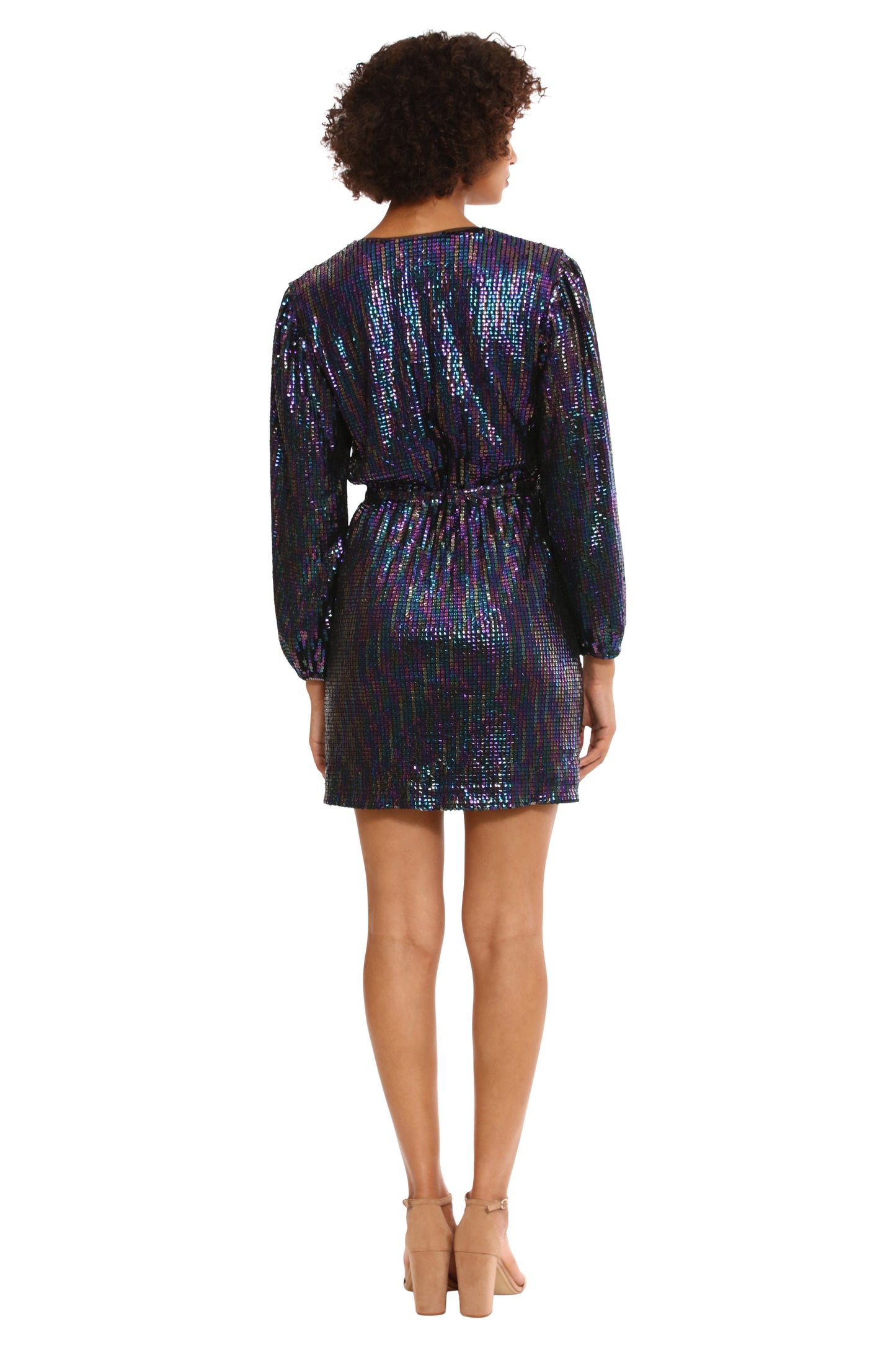 Sequin Long Sleeve Wrap Front Mini Dress by Donna Morgan