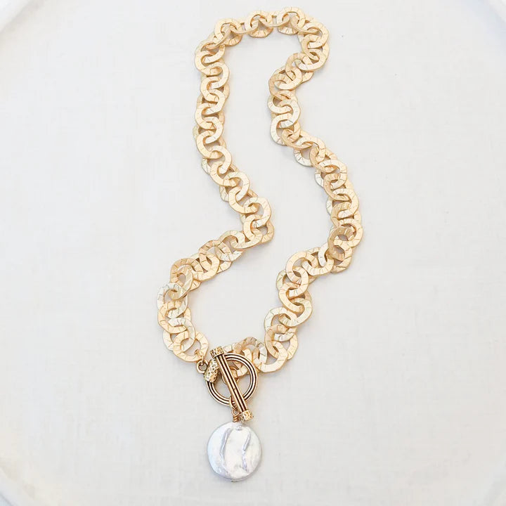 Coin Pearl Washer Necklace by Virtue in Gold