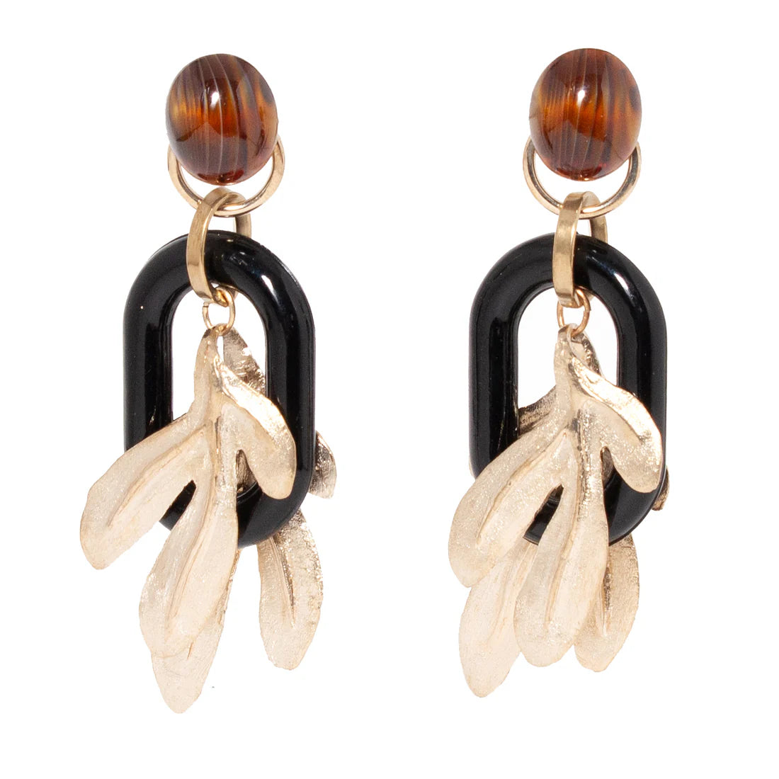 Jardin Earring by Castlecliff in Tortoise/Black/Brass