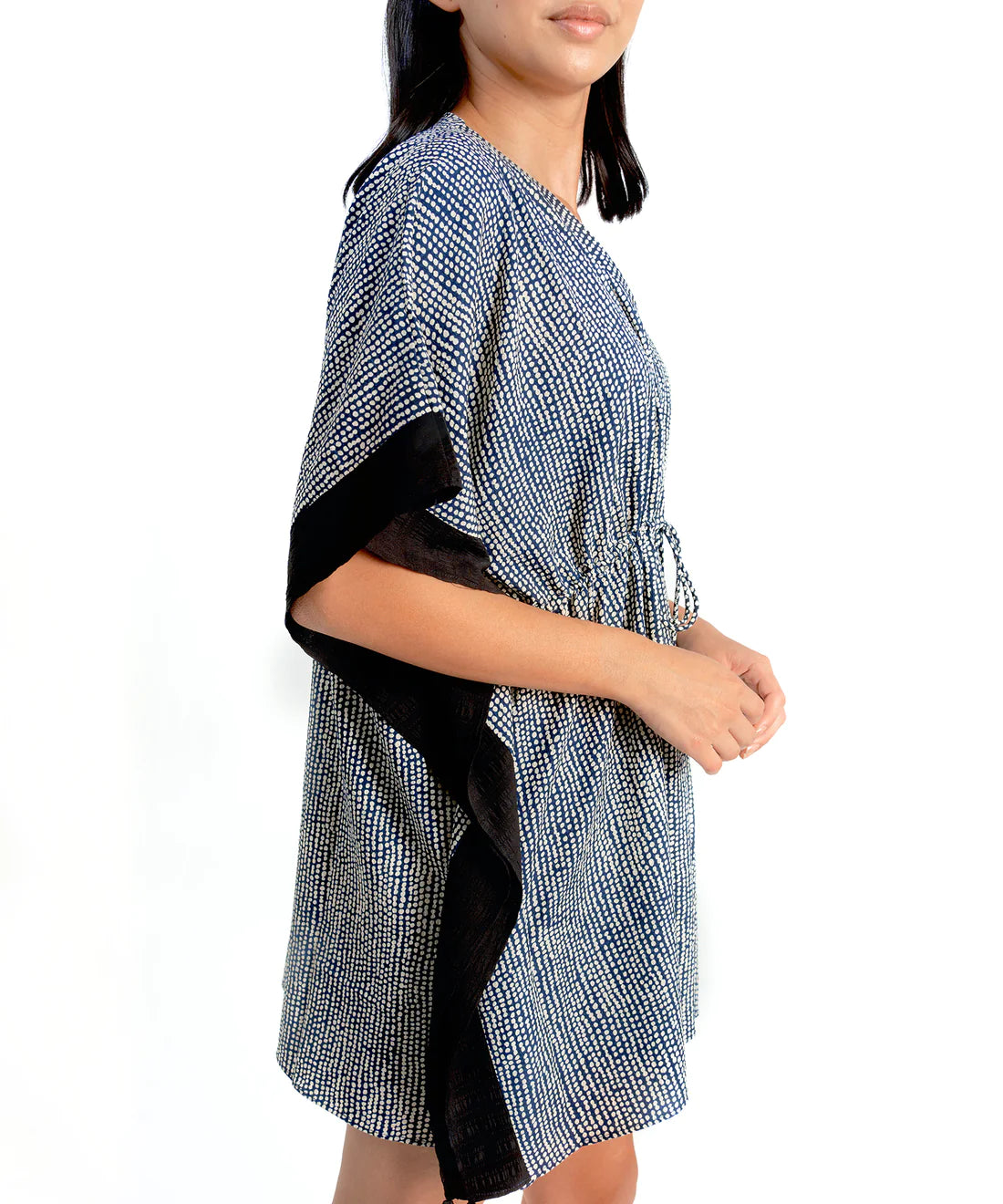 Seersucker Butterfly Tassel Caftan by Echo New York in Navy