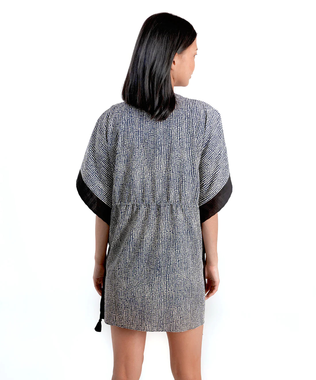 Seersucker Butterfly Tassel Caftan by Echo New York in Navy