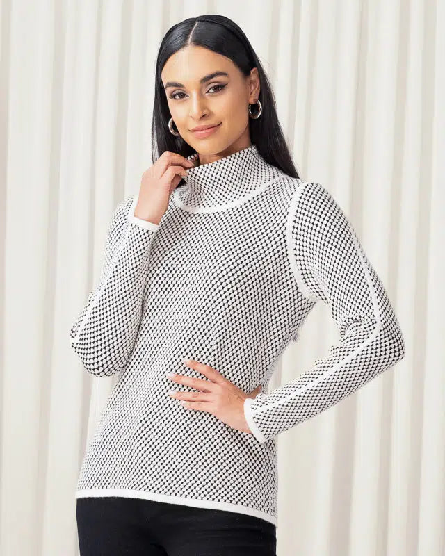 Highneck Top by Elena Wang in Charcoal & White