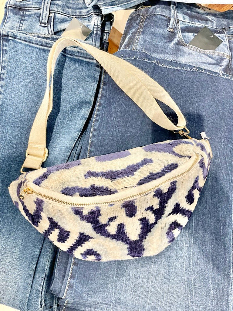 Navy Blue Velvet Bumbag 