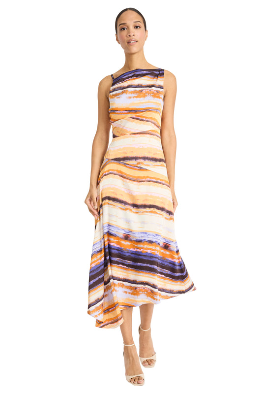 Asymmetrical Draped Midi Dress by Maggy London in Ivory Orange