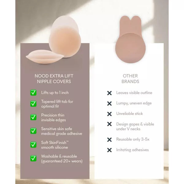 No-Show Extra Lift Reusable Adhesive Lifting Nipple Covers (4.75in) by Nood in Soft Tan