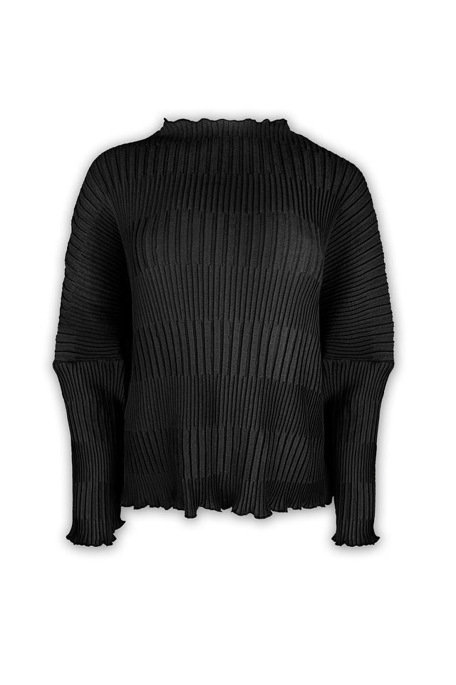 Iris Lettuce Edge Stripe Top by Wild Cosmos in Black