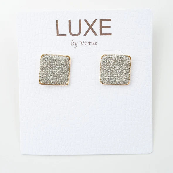 The Ella LUXE Marcasite Pave Stone Square Earring by Virtue Jewelry Design in Silver