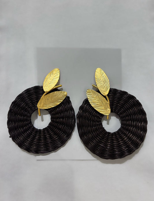 Iraca Palm Earring by Ximena Castillo in Black w/ Leaf