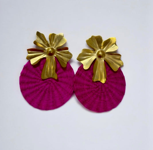 Iraca Palm Earring by Ximena Castillo in Pink