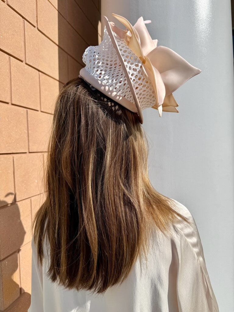 Ashlina Hat by Christine A Moore Millinery in Ivory/Blush/Tan