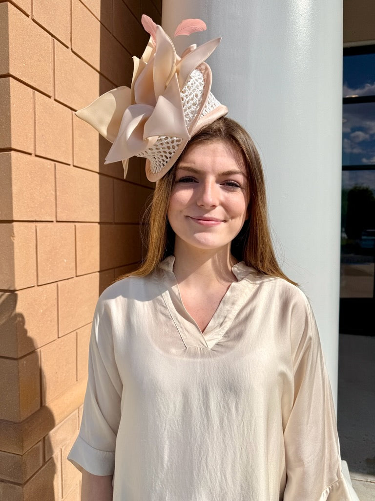 Ashlina Hat by Christine A Moore Millinery in Ivory/Blush/Tan