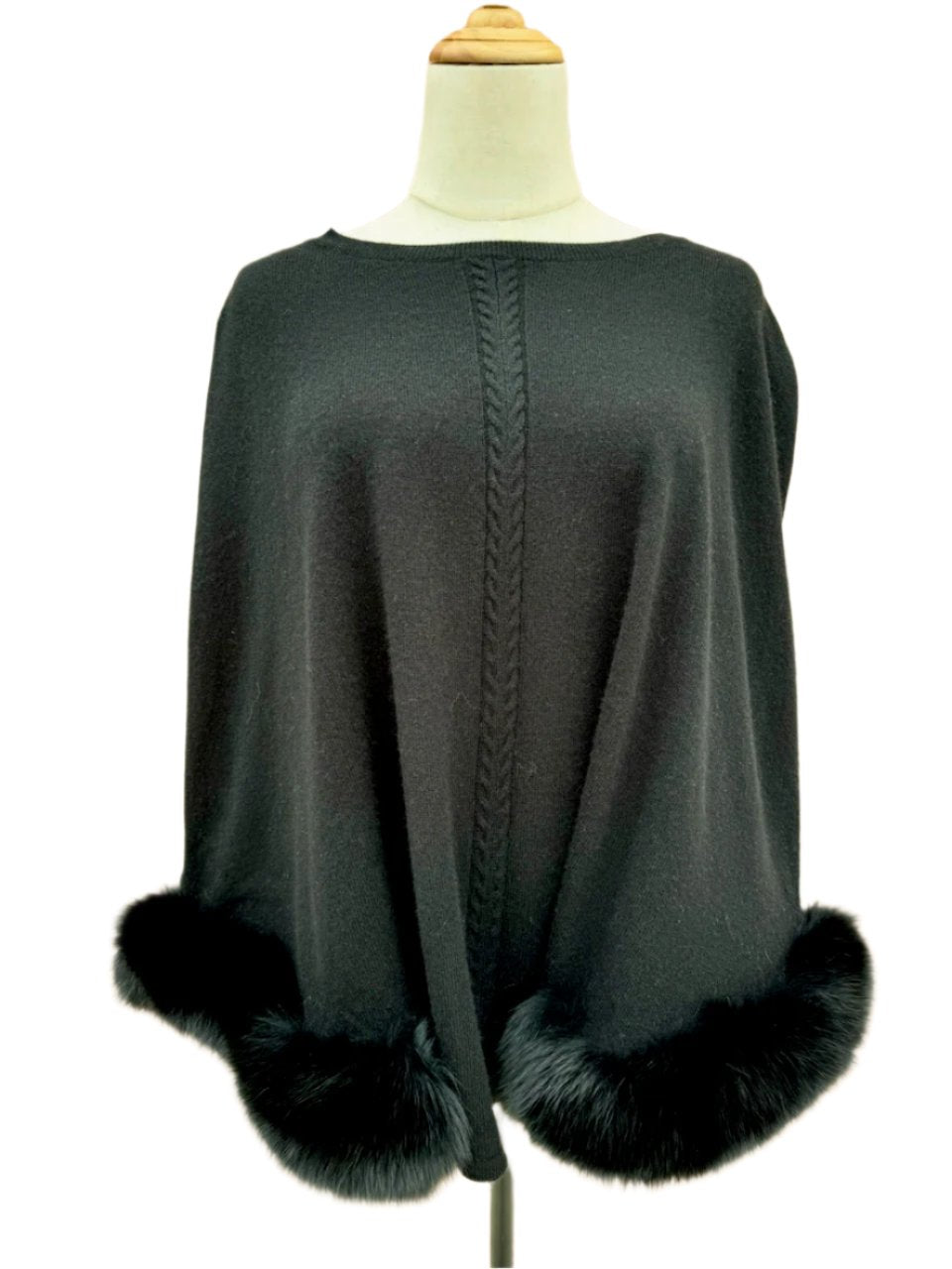 Cashmere Poncho w/Fur by InCashmere in Black