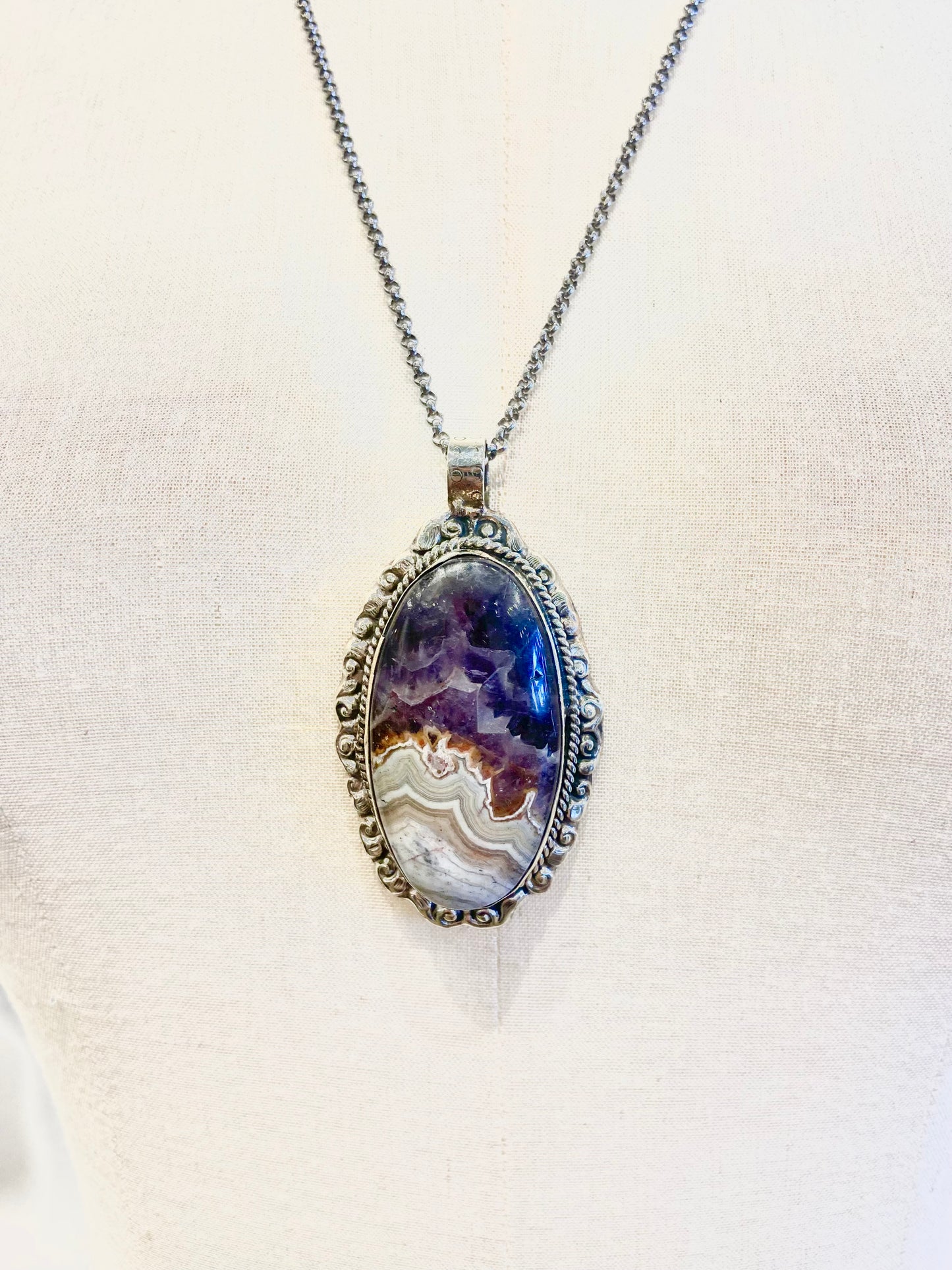 Amethyst Agate Gemstone Pendant by Dorjec Design
