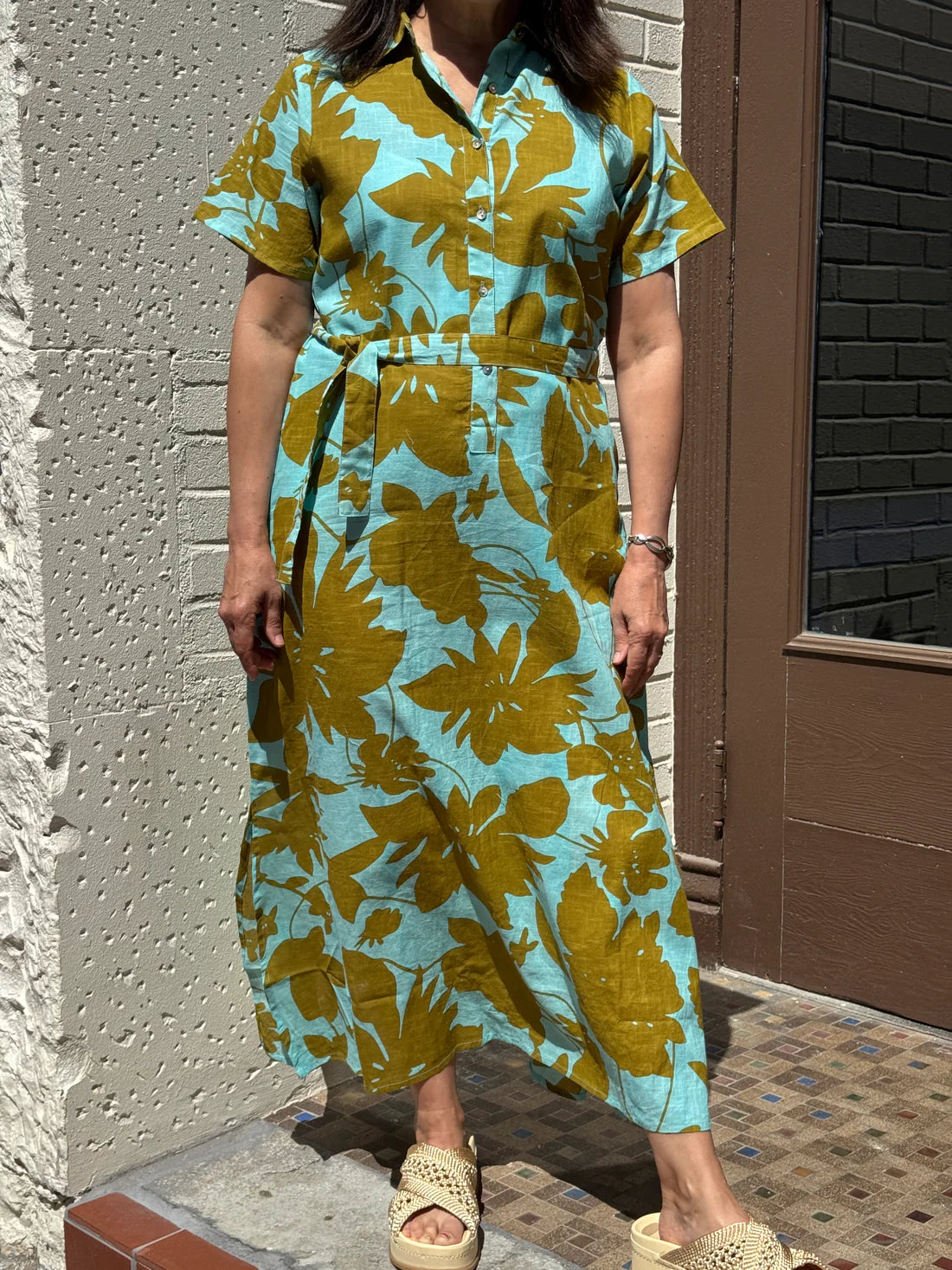 Collar Dress by Dolma in Turquoise/Olive