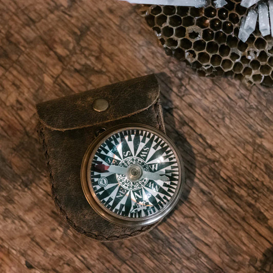 True North Dome Glass Compass with Leather Pouch by Sugarboo