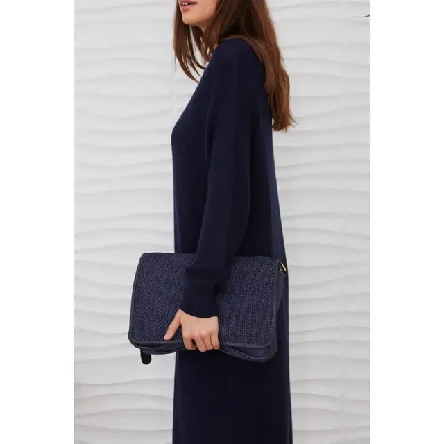 Napa Leather Intrecciato (Braided) Shoulder/Crossbody Bag by Milio Milano in Navy Blue