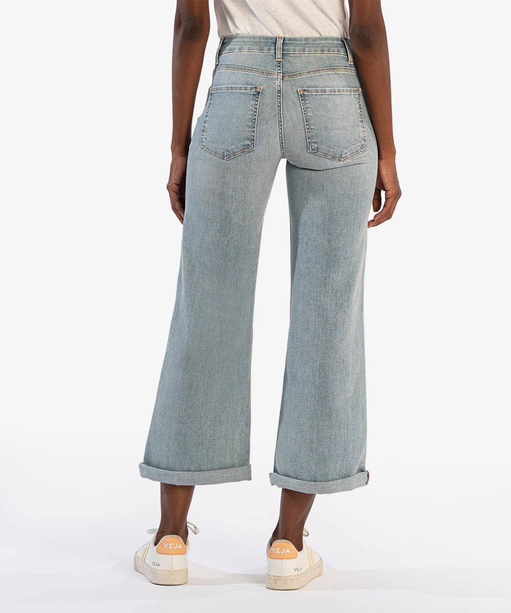 Meg Mid-rise Wide Leg Roll Up by Kut From the Kloth in Check Wash