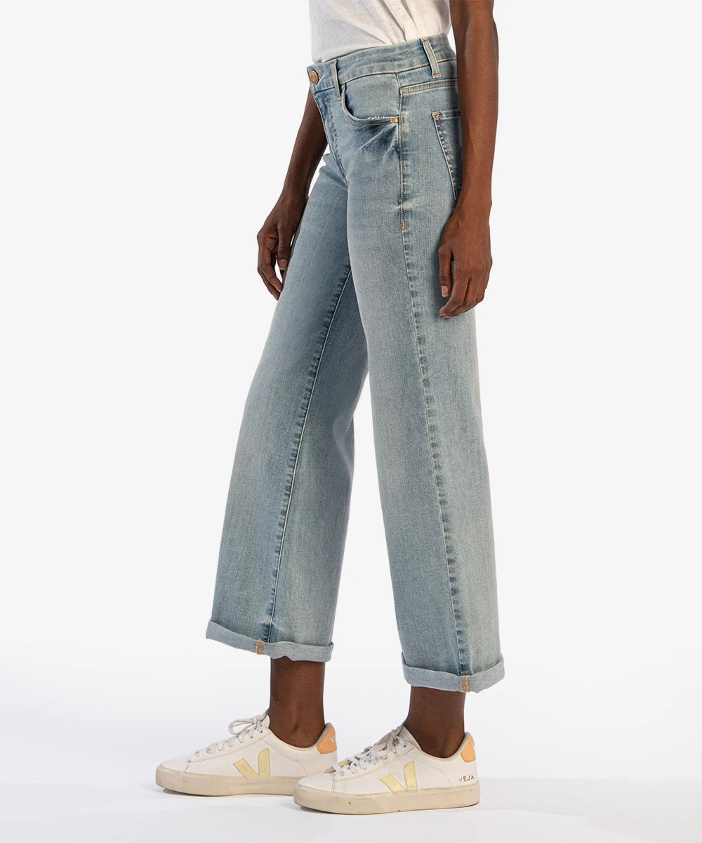 Meg Mid-rise Wide Leg Roll Up by Kut From the Kloth in Check Wash