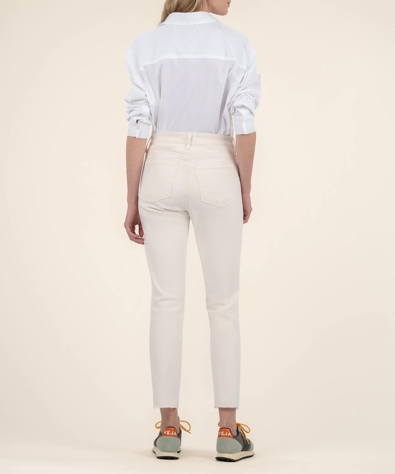 Reese High Rise Fab AB Ankle Straight Raw Hem by Kut from the Kloth in Ecru