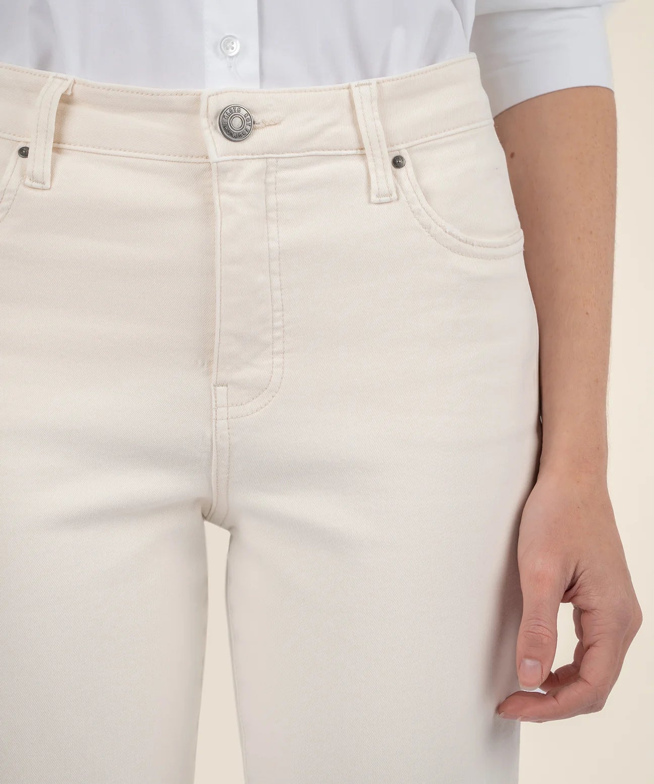 Reese High Rise Fab AB Ankle Straight Raw Hem by Kut from the Kloth in Ecru